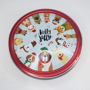 Holly Jolly Dog Breeds Cookie Holiday Tin Empty Christmas